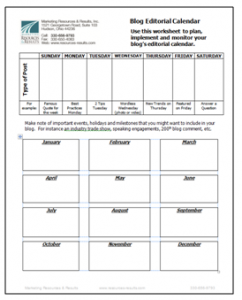 Create a blog editorial calendar to aid in writing